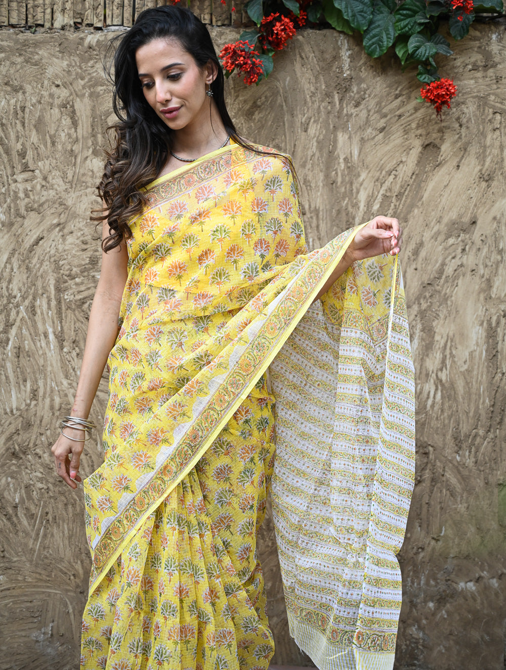 Sanganer Summers : Hand Block Printed Kota Doria Saree - Basant Phoolvan
