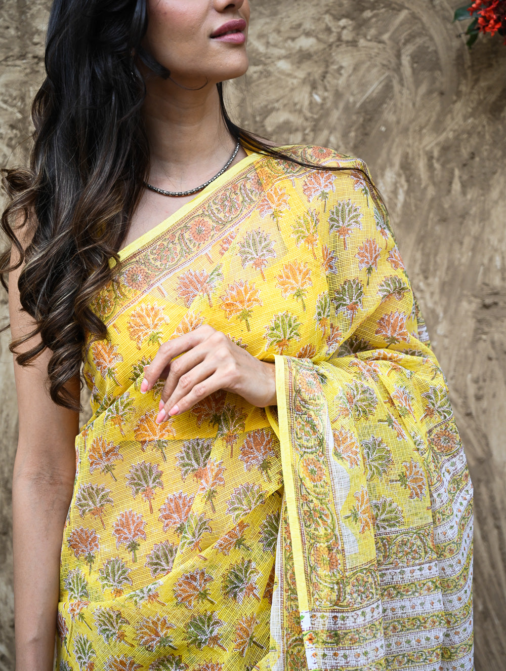 Sanganer Summers : Hand Block Printed Kota Doria Saree - Basant Phoolvan