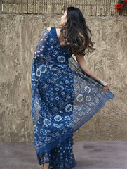 Sanganer Summers : Hand Block Printed Kota Doria Saree - Indigo Roses