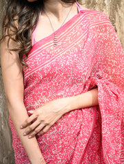 Dabu Vibes : Hand Block Printed Kota Doria Saree - Gulnaar
