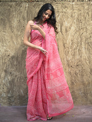 Dabu Vibes : Hand Block Printed Kota Doria Saree - Gulnaar