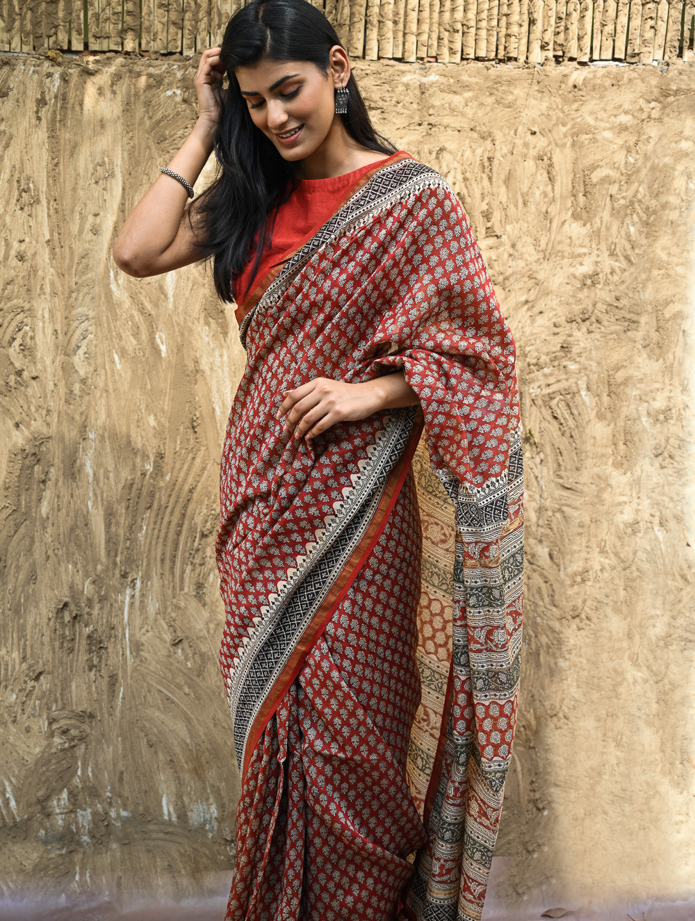 Bagru Statements : Hand Block Printed Chanderi Saree - Rajrekha 