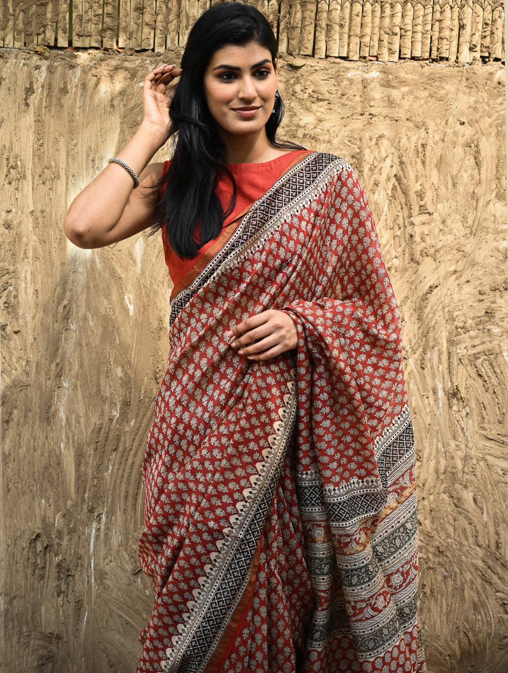Bagru Statements : Hand Block Printed Chanderi Saree - Rajrekha 