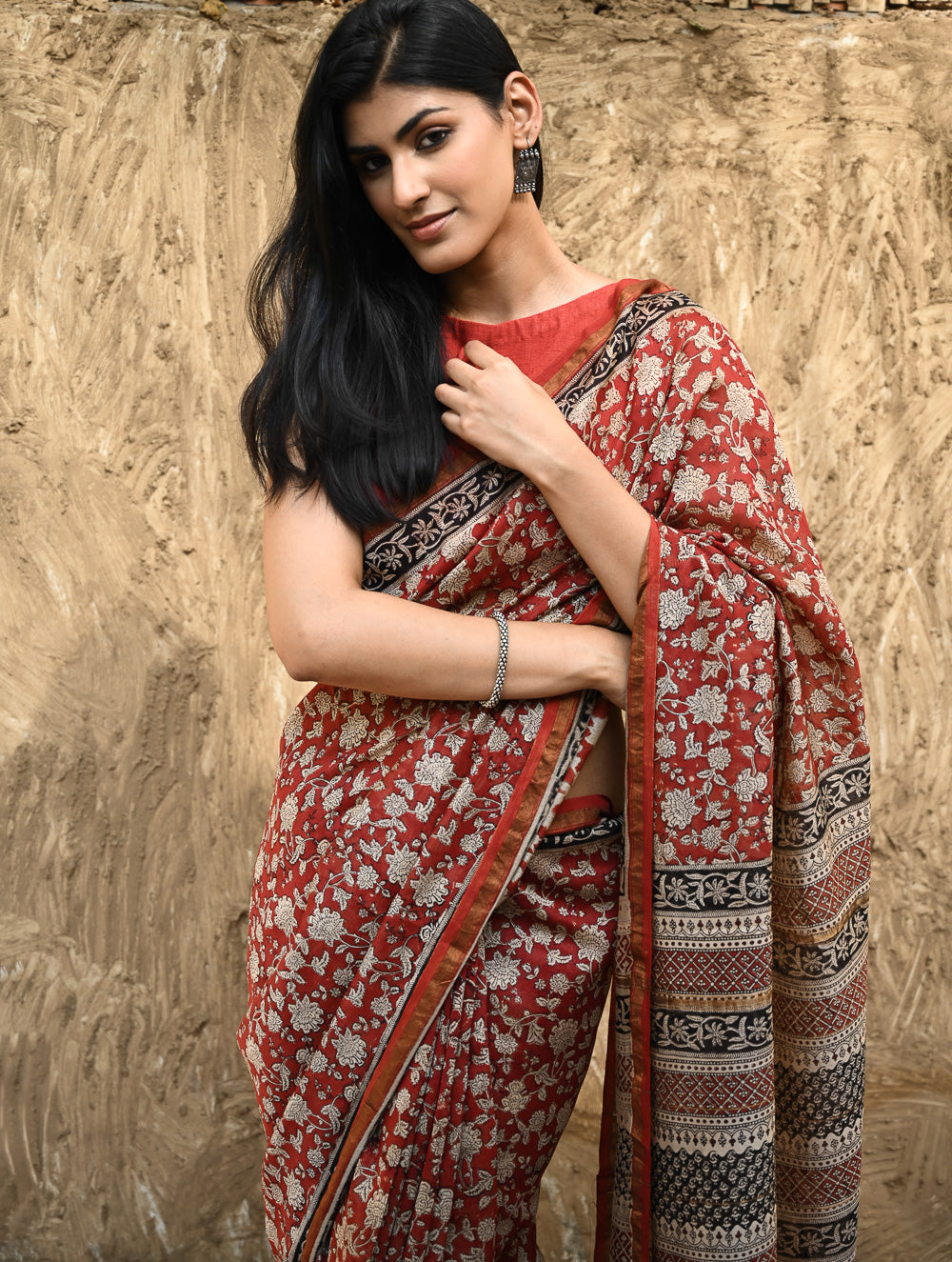 Bagru Statements : Hand Block Printed Chanderi Saree - Pushpa Jaal