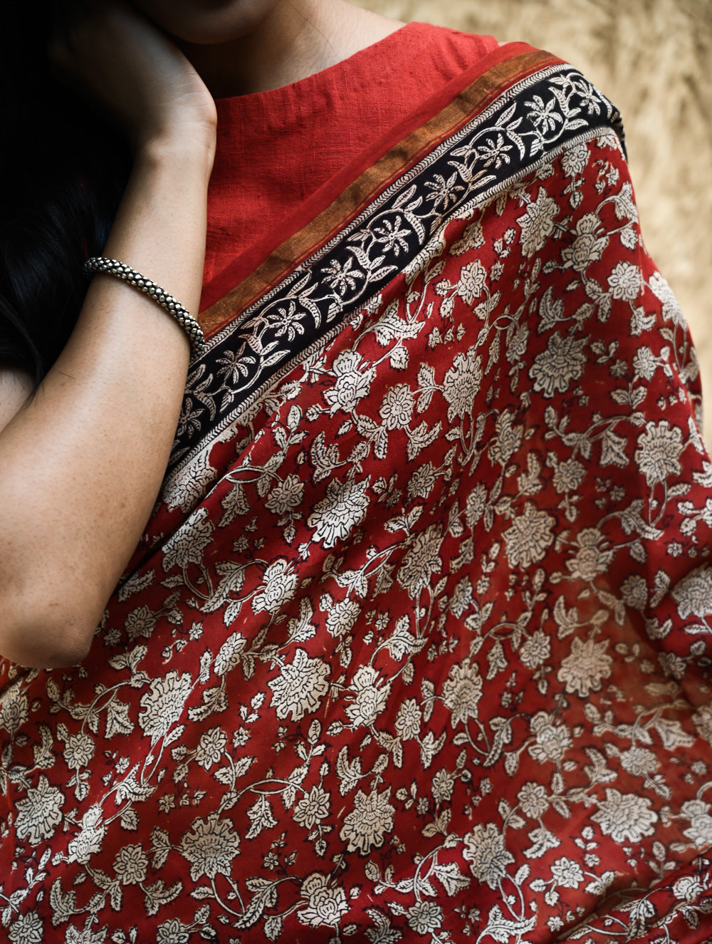 Bagru Statements : Hand Block Printed Chanderi Saree - Pushpa Jaal