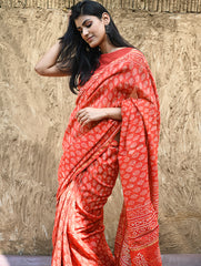 Dabu Vibes : Hand Block Printed Chanderi Saree - Agni Pallav
