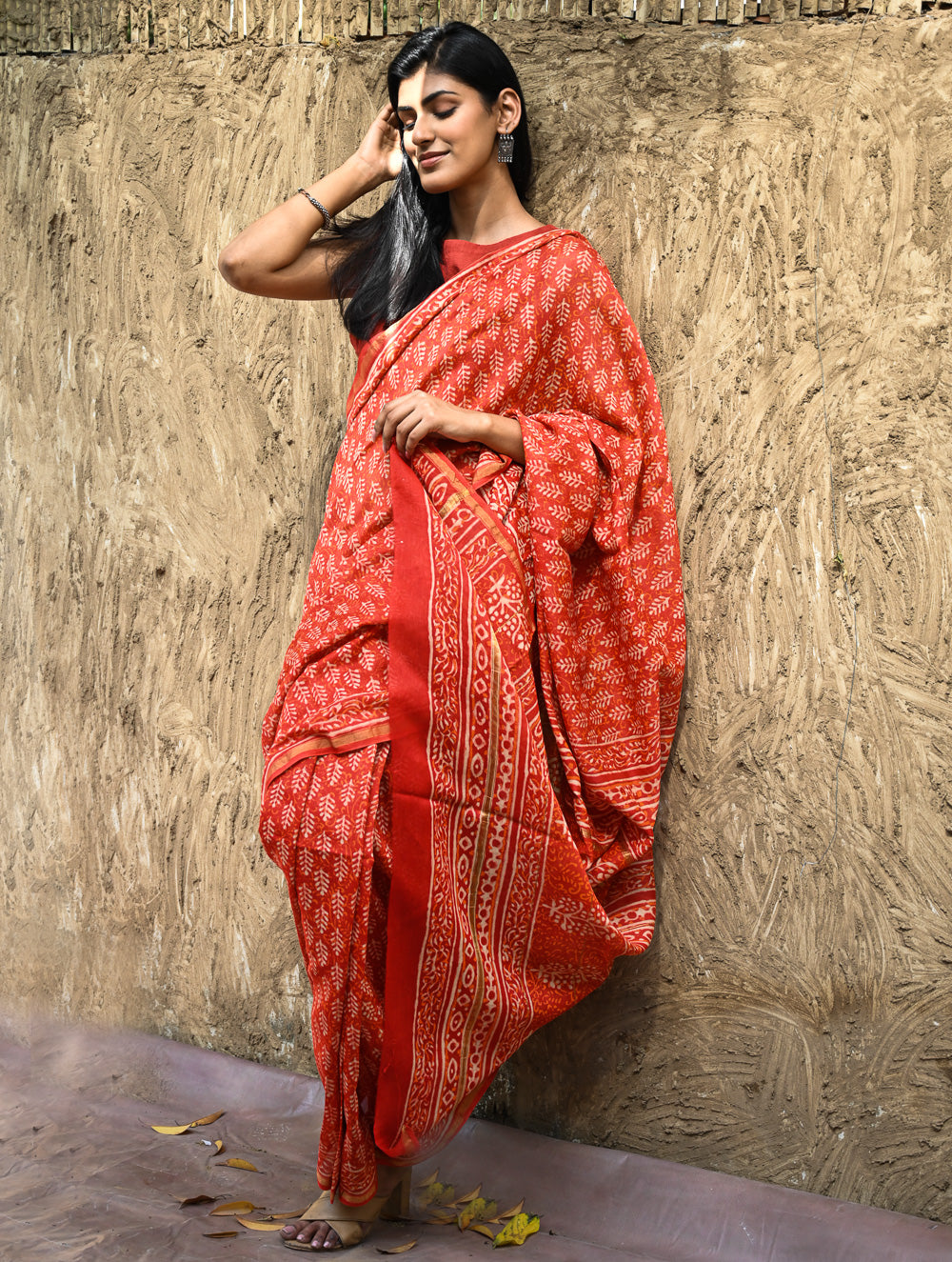 Dabu Vibes : Hand Block Printed Chanderi Saree - Agni Pallav