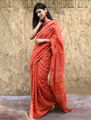 Dabu Vibes : Hand Block Printed Chanderi Saree - Agni Pallav