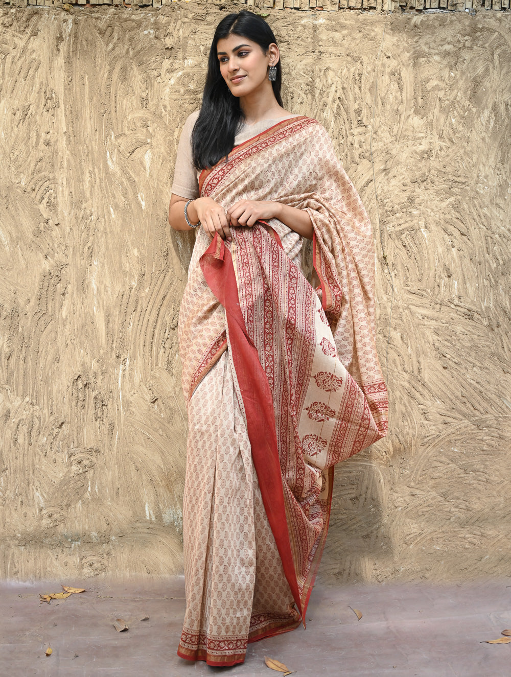 Bagru Statements : Hand Block Printed Chanderi Saree - Chand Phool Buti