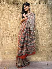 Bagru Statements : Hand Block Printed Chanderi Saree - Rekha Mandala