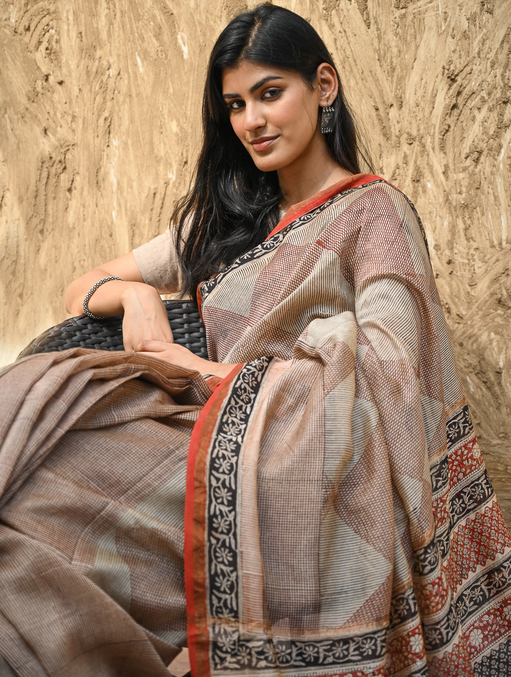 Bagru Statements : Hand Block Printed Chanderi Saree - Rekha Mandala