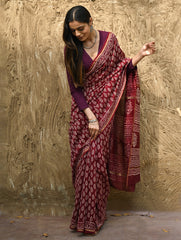 Bagru Statements : Hand Block Printed Chanderi Saree - Maruva Patra