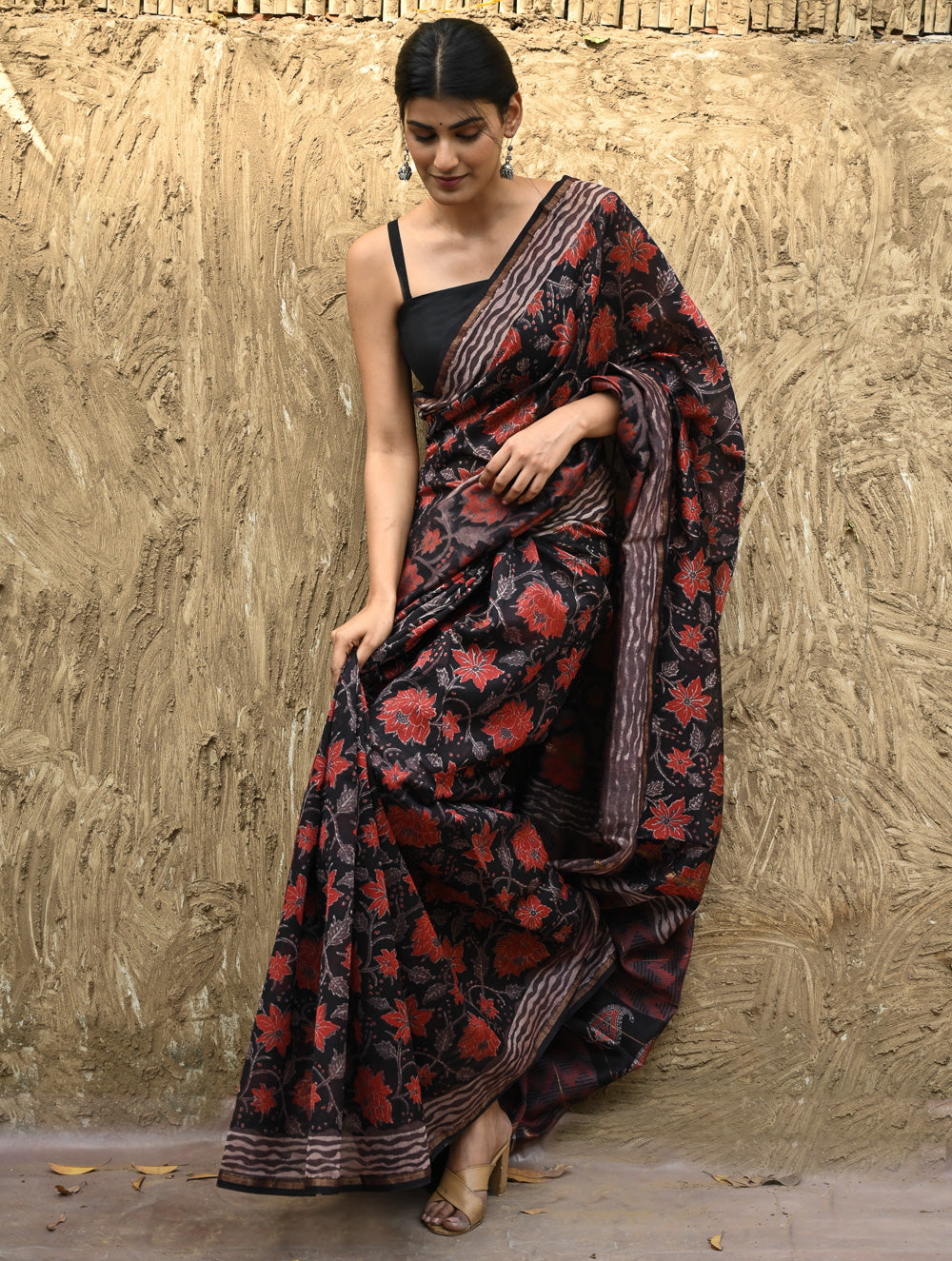 Bagru Statements : Hand Block Printed Chanderi Saree - Pushp Vana