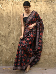 Bagru Statements : Hand Block Printed Chanderi Saree - Pushp Vana