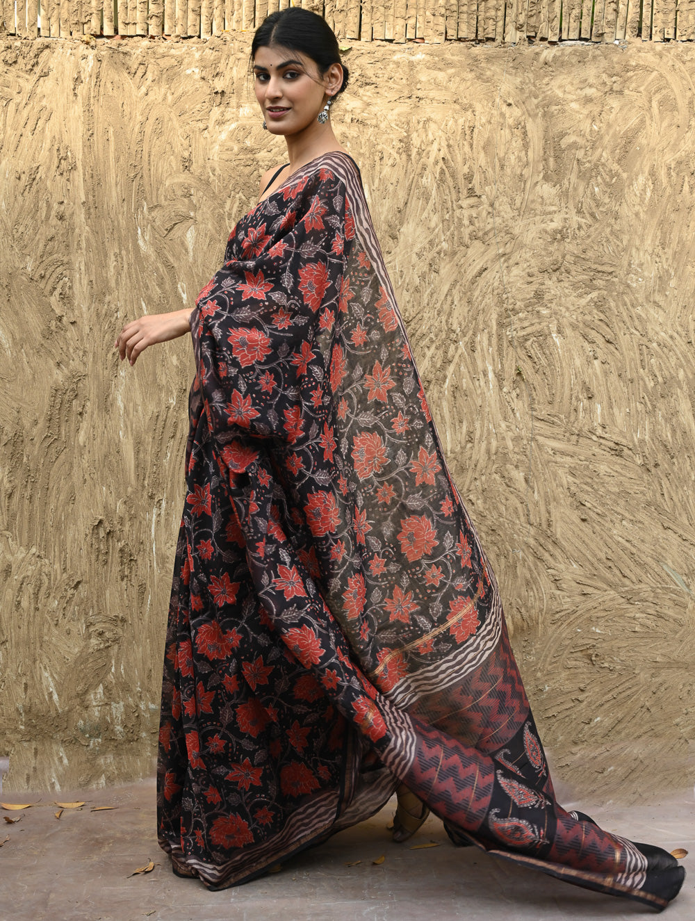 Bagru Statements : Hand Block Printed Chanderi Saree - Pushp Vana