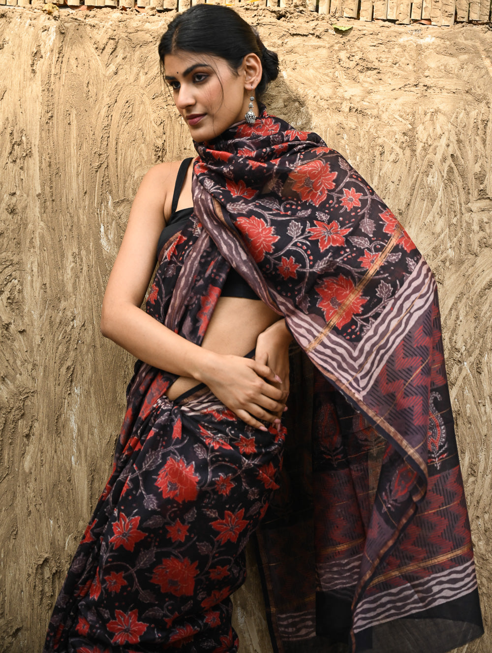 Bagru Statements : Hand Block Printed Chanderi Saree - Pushp Vana