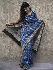 Bagru Statements : Hand Block Printed Chanderi Saree - Neel Tarang 