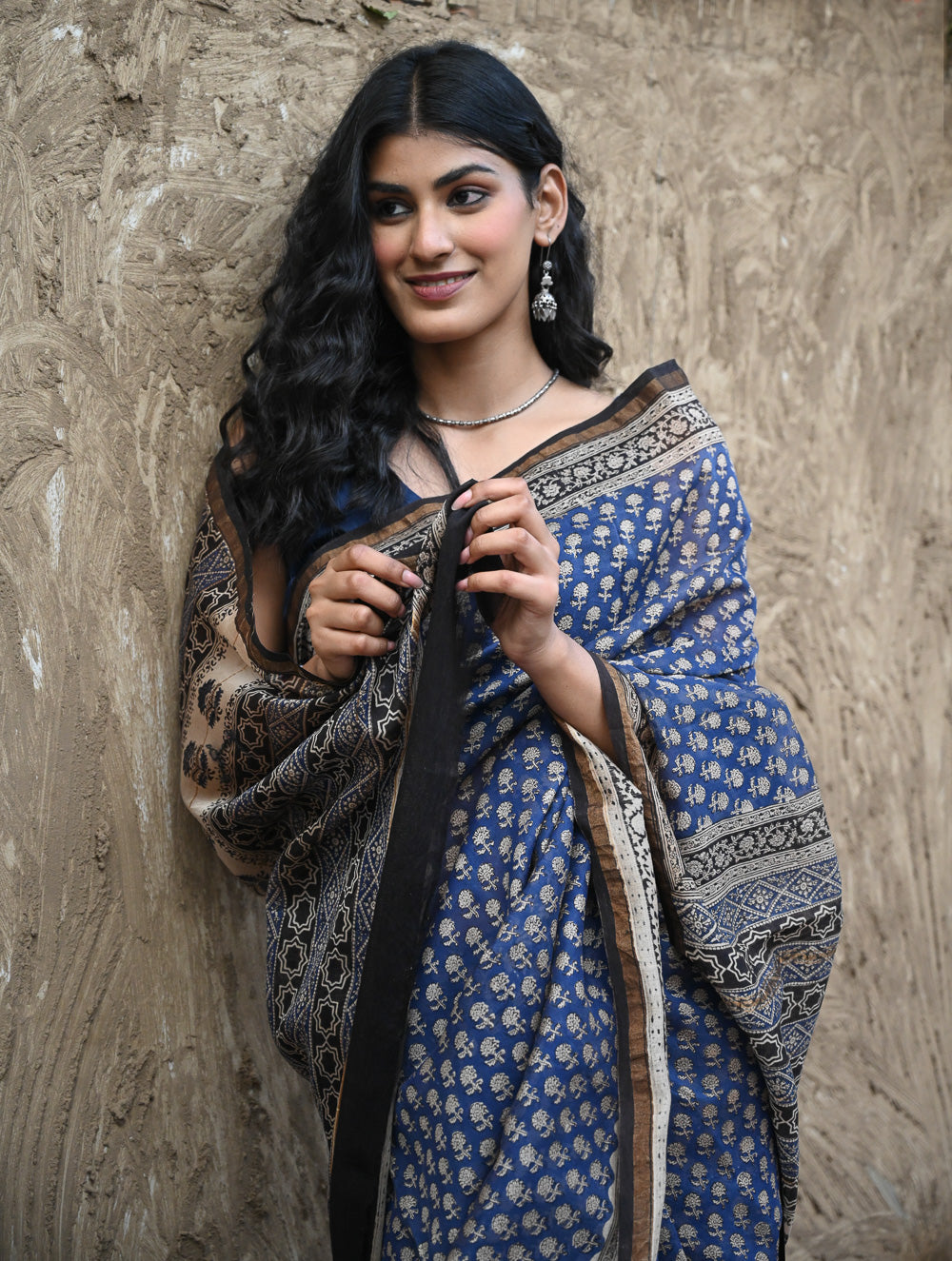 Bagru Statements : Hand Block Printed Chanderi Saree - Neel Tarang 