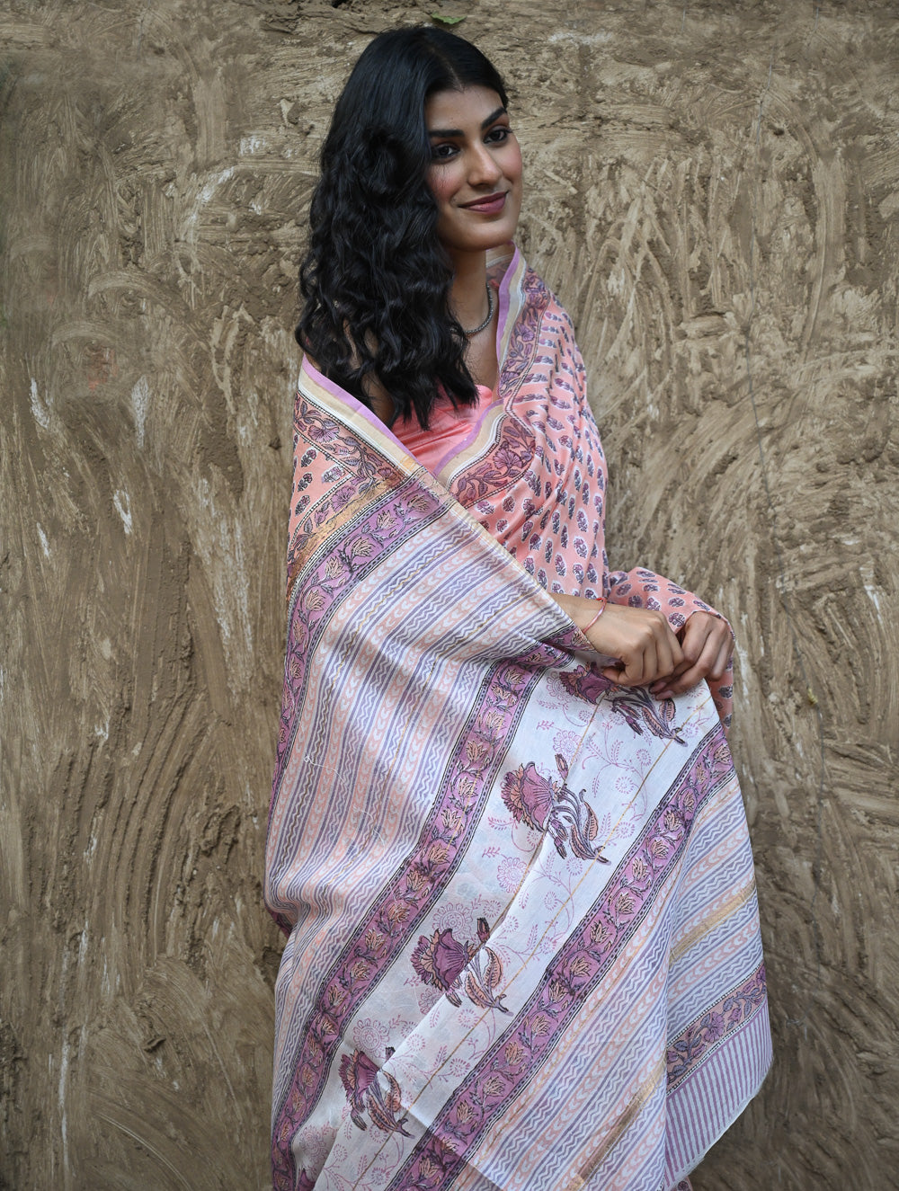 Sanganer Summers : Hand Block Printed Chanderi Saree - Pink Pushpa