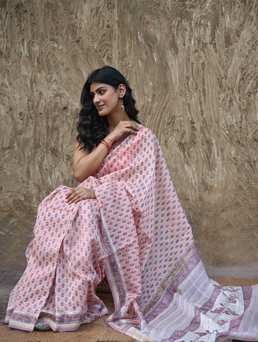 Sanganer Summers : Hand Block Printed Chanderi Saree - Pink Pushpa