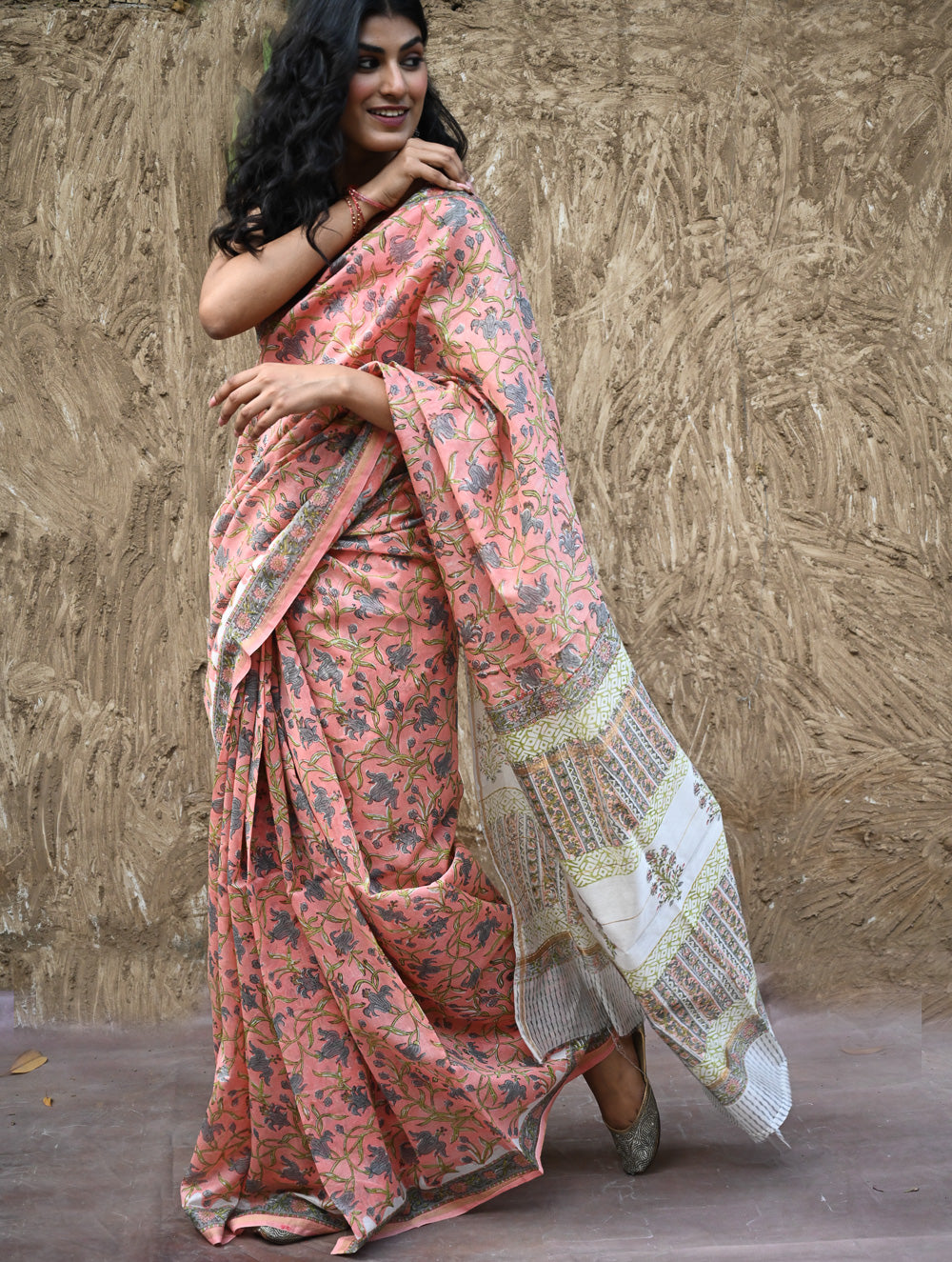 Sanganer Summers : Hand Block Printed Chanderi Saree - Gulnaar