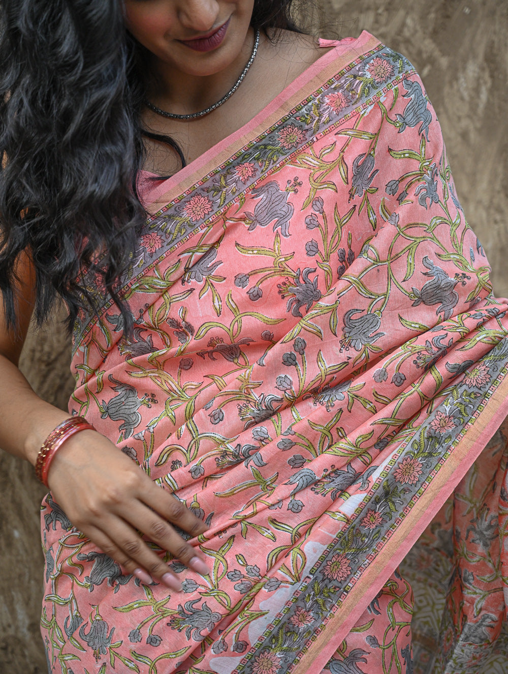 Sanganer Summers : Hand Block Printed Chanderi Saree - Gulnaar