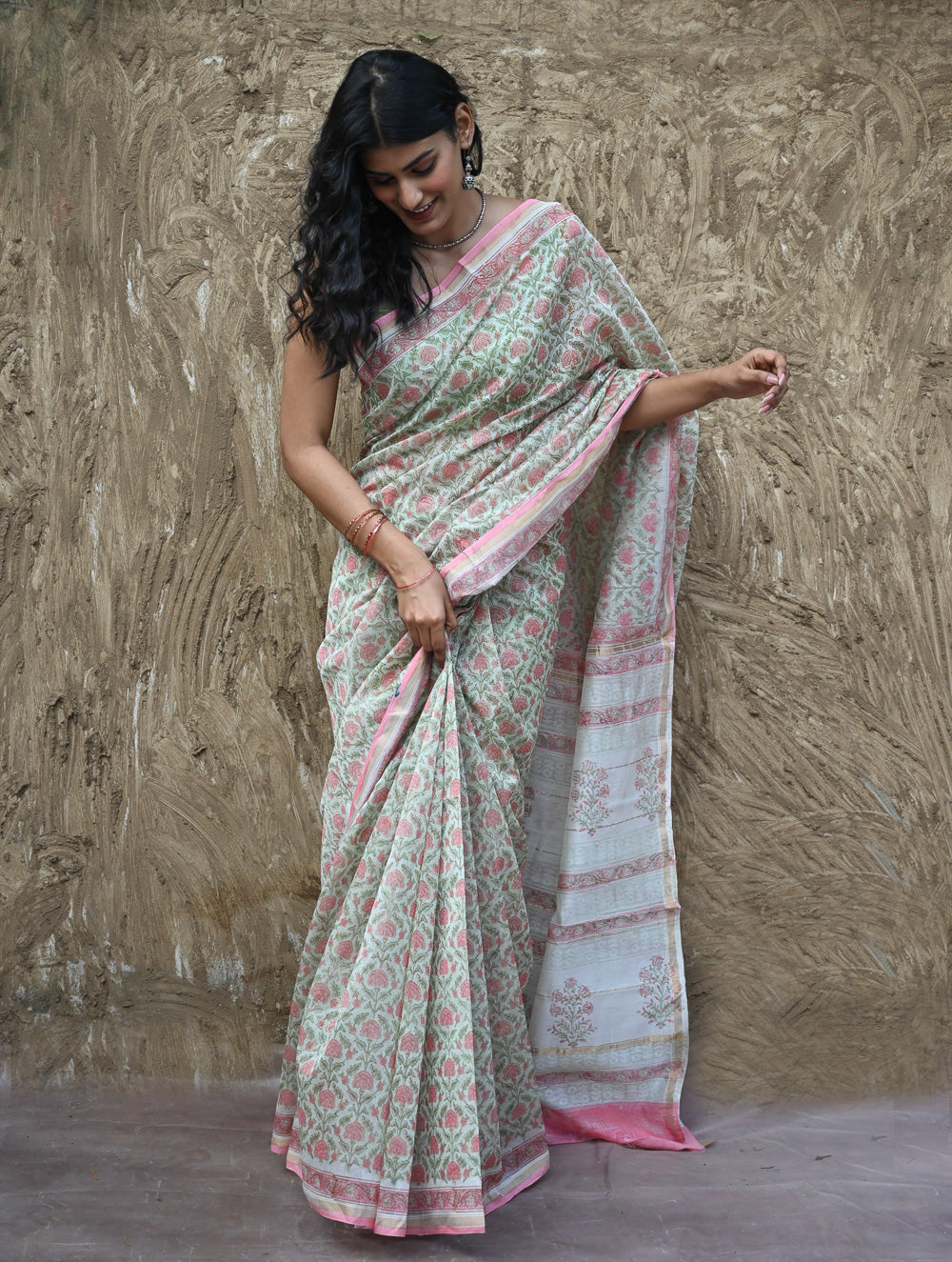 Sanganer Summers : Hand Block Printed Chanderi Saree - Pankhudi 