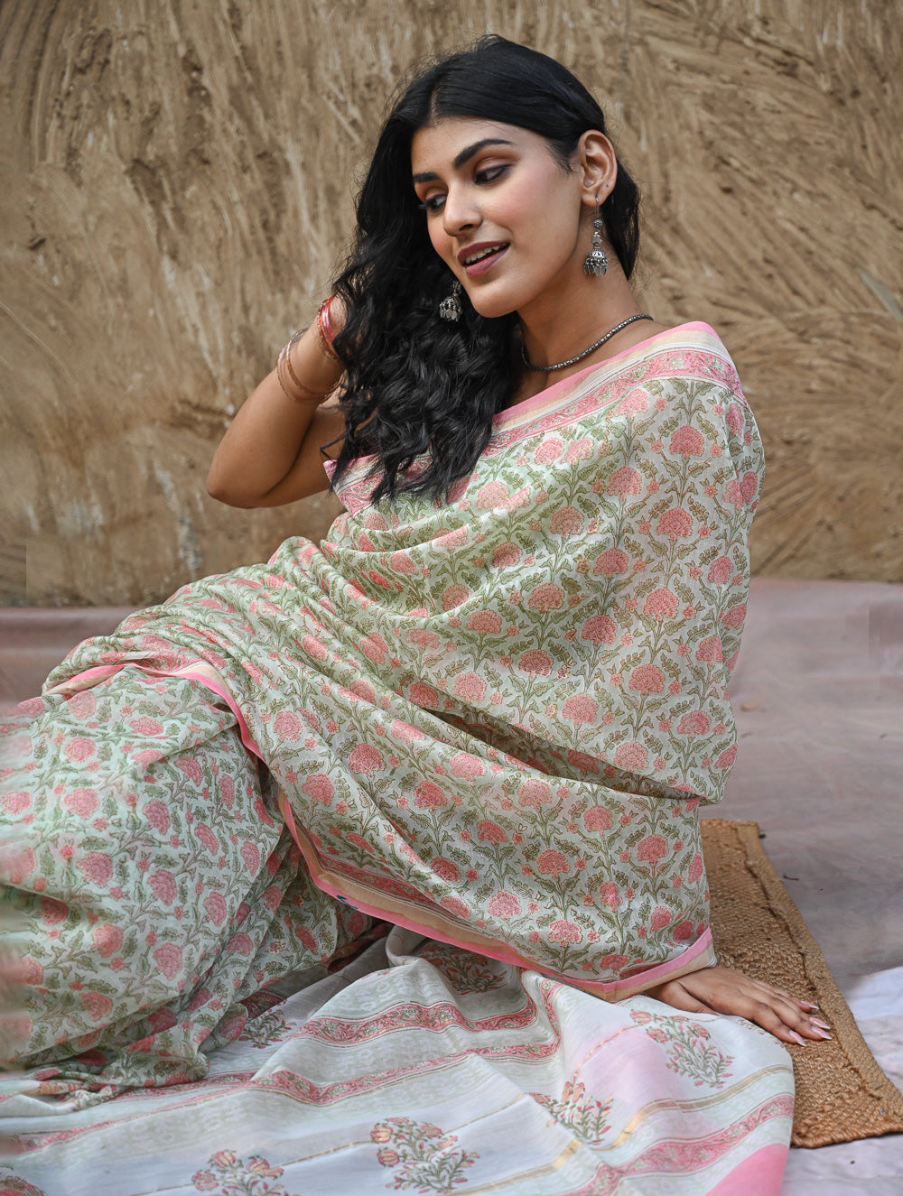 Sanganer Summers : Hand Block Printed Chanderi Saree - Pankhudi 