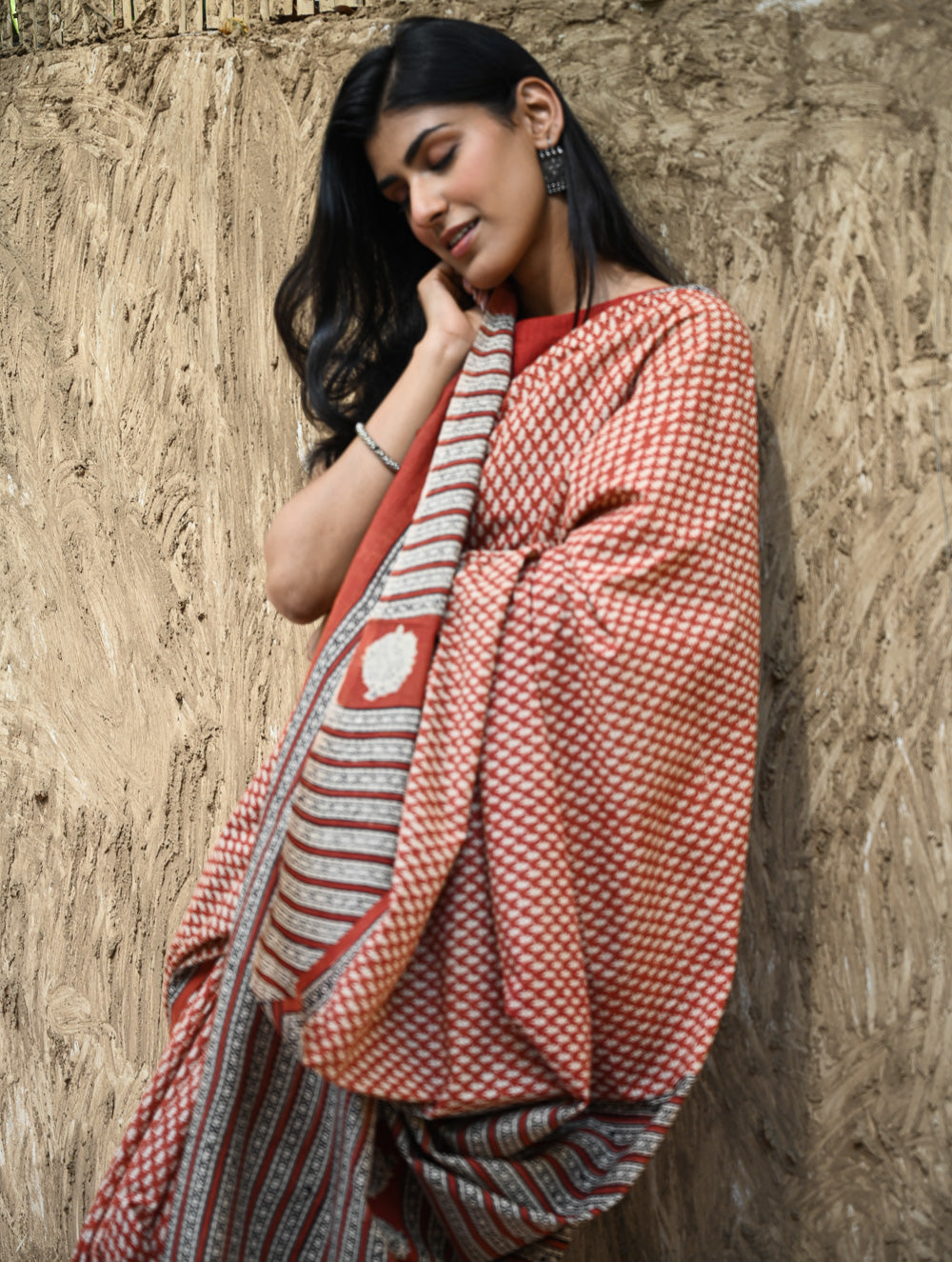 Bagru Statements : Hand Block Printed Cotton Saree - Gerua Rekh