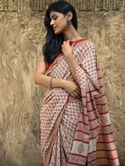 Bagru Statements : Hand Block Printed Cotton Saree - Dhara Phool
