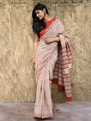 Bagru Statements : Hand Block Printed Cotton Saree - Dhara Phool