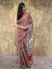 Bagru Statements : Hand Block Printed Cotton Saree - Mandala Rang