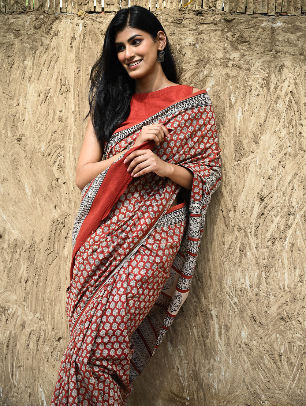 Bagru Statements : Hand Block Printed Cotton Saree - Mandala Rang