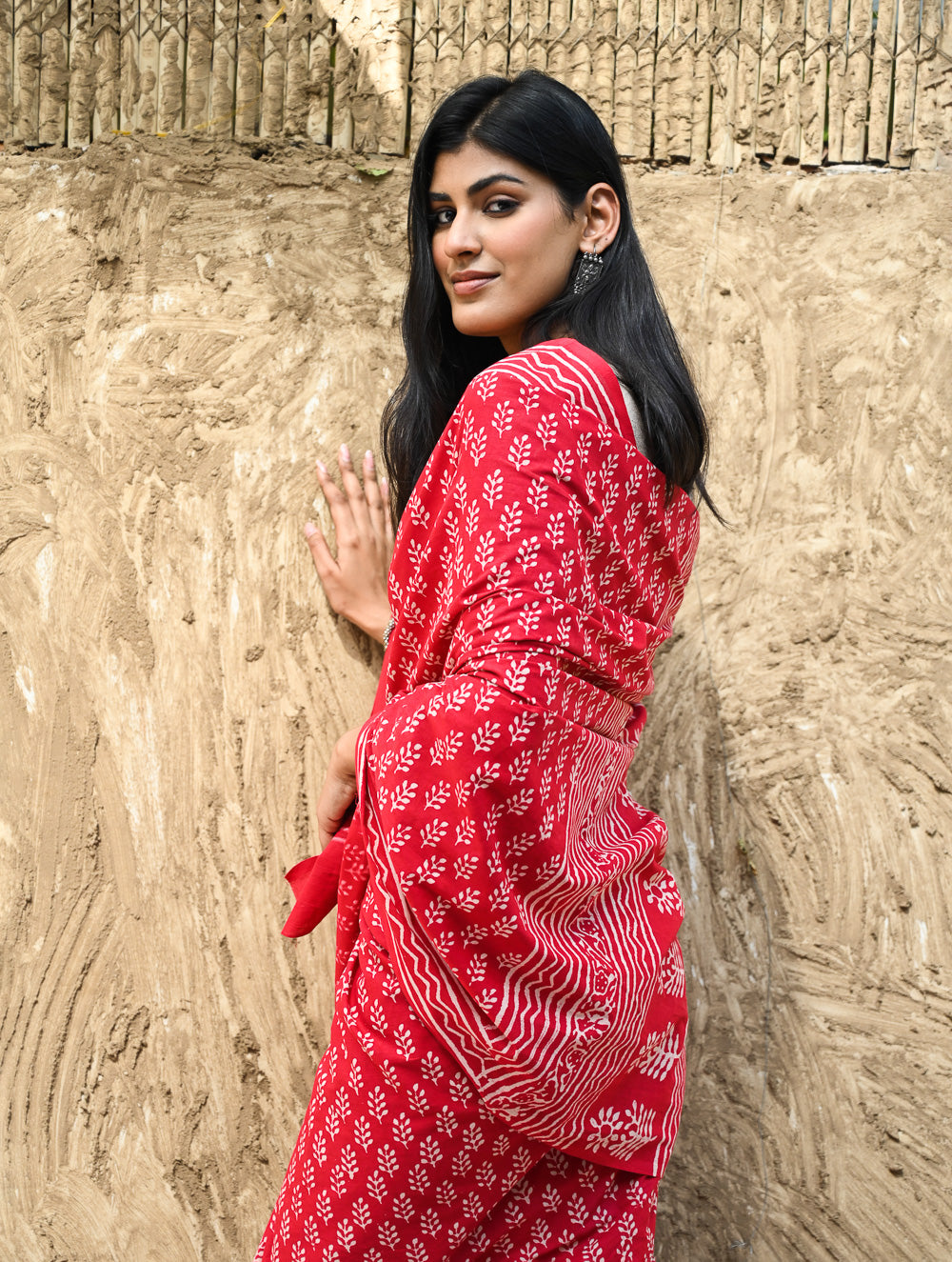 Dabu Vibes : Hand Block Printed Cotton Saree - Rakta Pallavi