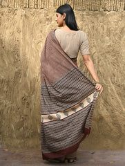 Bagru Statements : Hand Block Printed Cotton Saree - Mridang Jaal
