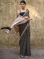Bagru Statements : Hand Block Printed Cotton Saree - Shyam Phooljaal