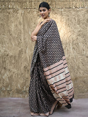 Bagru Statements : Hand Block Printed Cotton Saree - Shyam Phooljaal