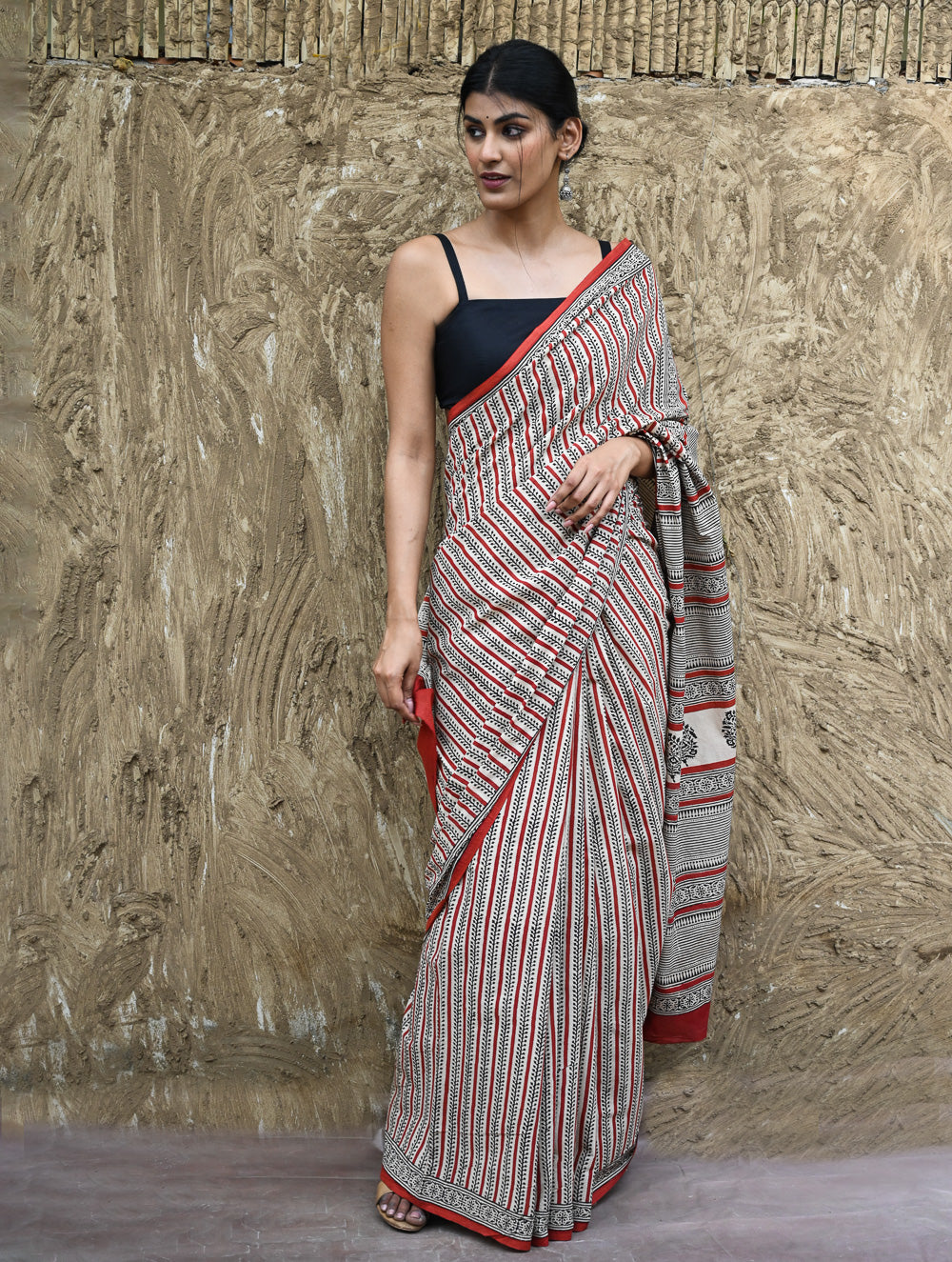 Bagru Statements : Hand Block Printed Cotton Saree - Belrekha