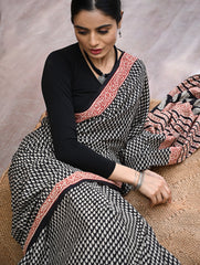 Bagru Statements : Hand Block Printed Cotton Saree - Butidar