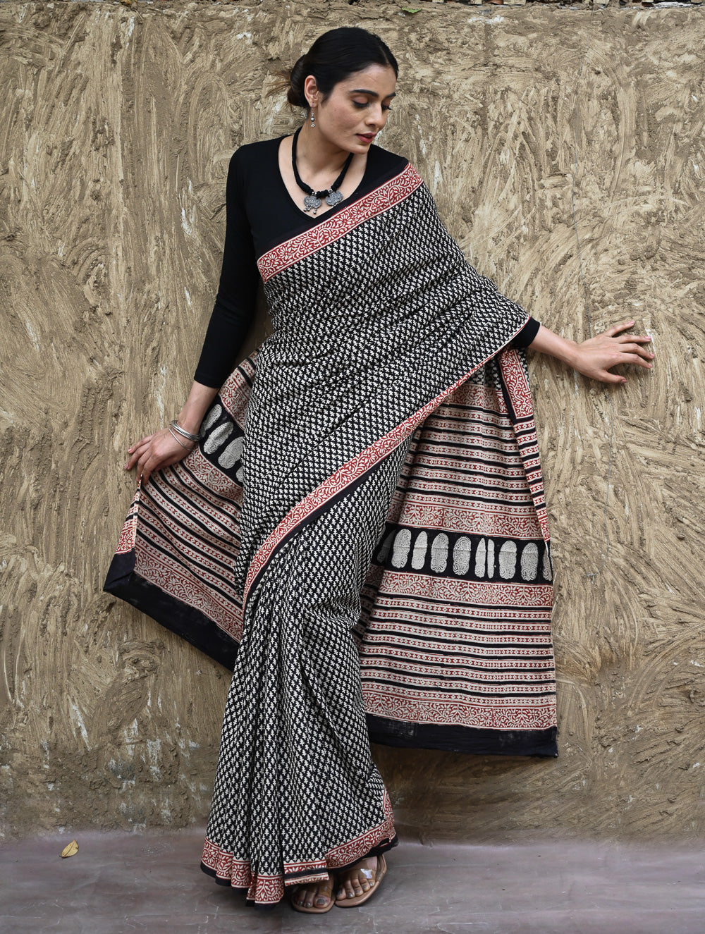 Bagru Statements : Hand Block Printed Cotton Saree - Butidar