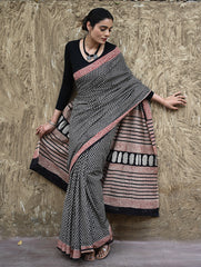 Bagru Statements : Hand Block Printed Cotton Saree - Butidar