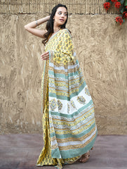 Sanganer Summers : Hand Block Printed Mul Cotton Saree - Aayo Basant