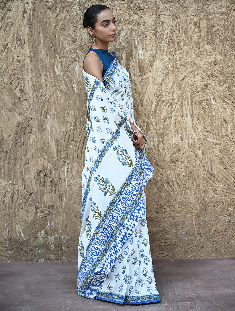 Sanganer Summers : Hand Block Printed Mul Cotton Saree - Champa aur Buta