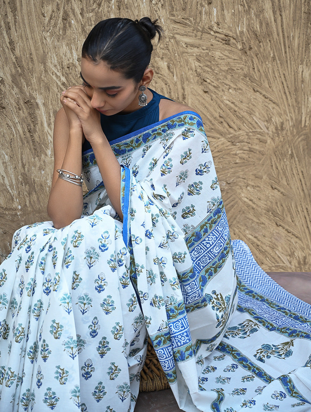 Sanganer Summers : Hand Block Printed Mul Cotton Saree - Champa aur Buta