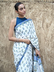 Sanganer Summers : Hand Block Printed Mul Cotton Saree - Champa aur Buta