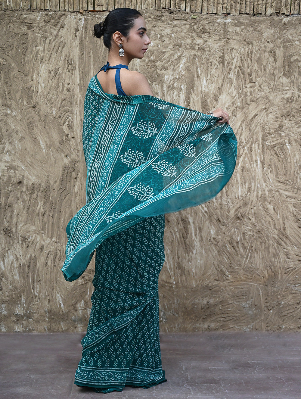 Dabu Vibes : Hand Block Printed Georgette Saree - Samudri