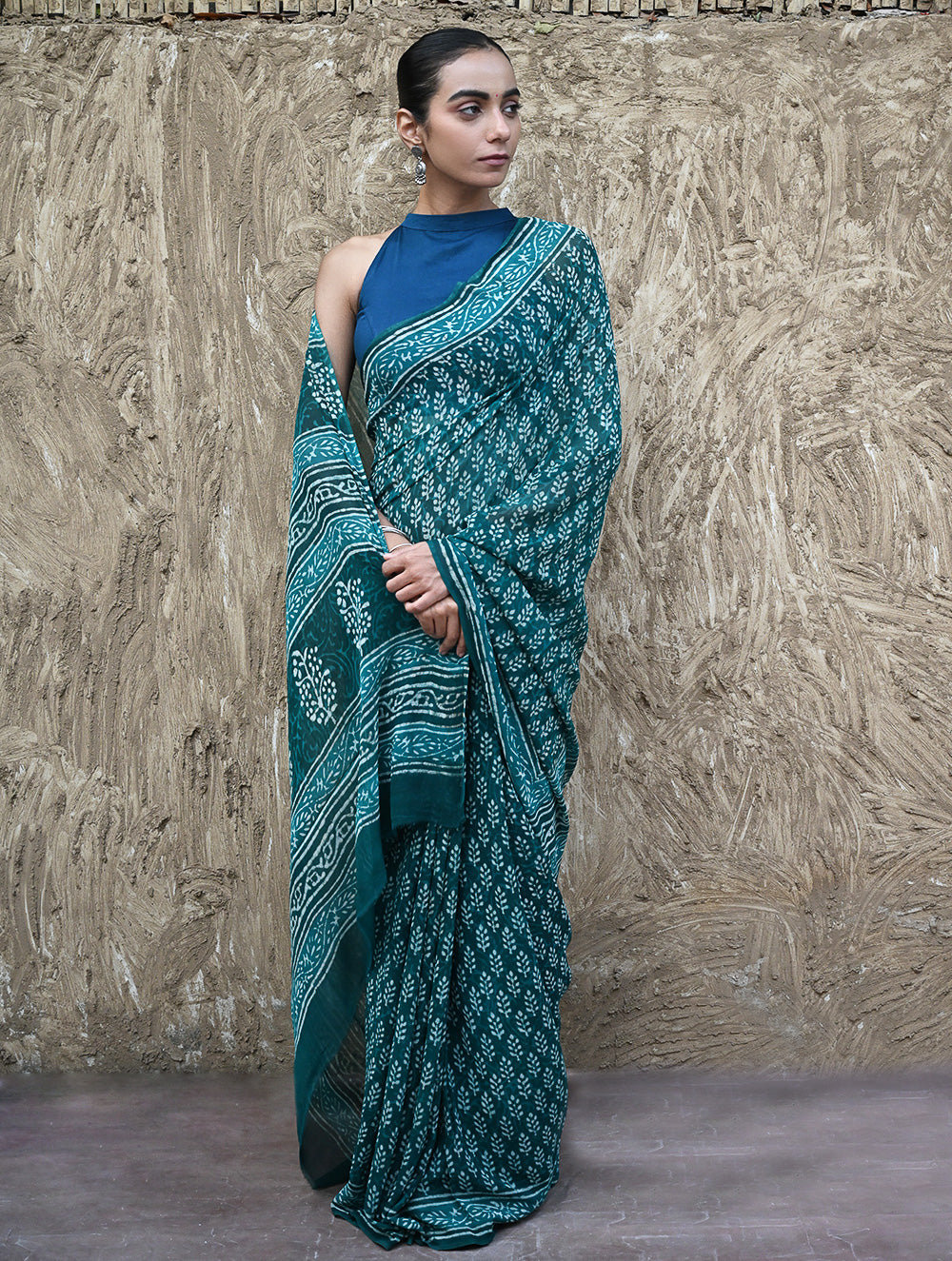 Dabu Vibes : Hand Block Printed Georgette Saree - Samudri