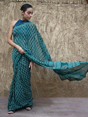 Dabu Vibes : Hand Block Printed Georgette Saree - Samudri