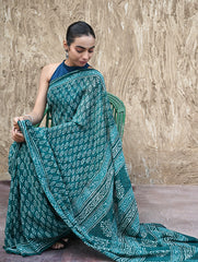 Dabu Vibes : Hand Block Printed Georgette Saree - Samudri