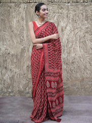 Dabu Vibes : Hand Block Printed Georgette Saree - Surkh Angoori